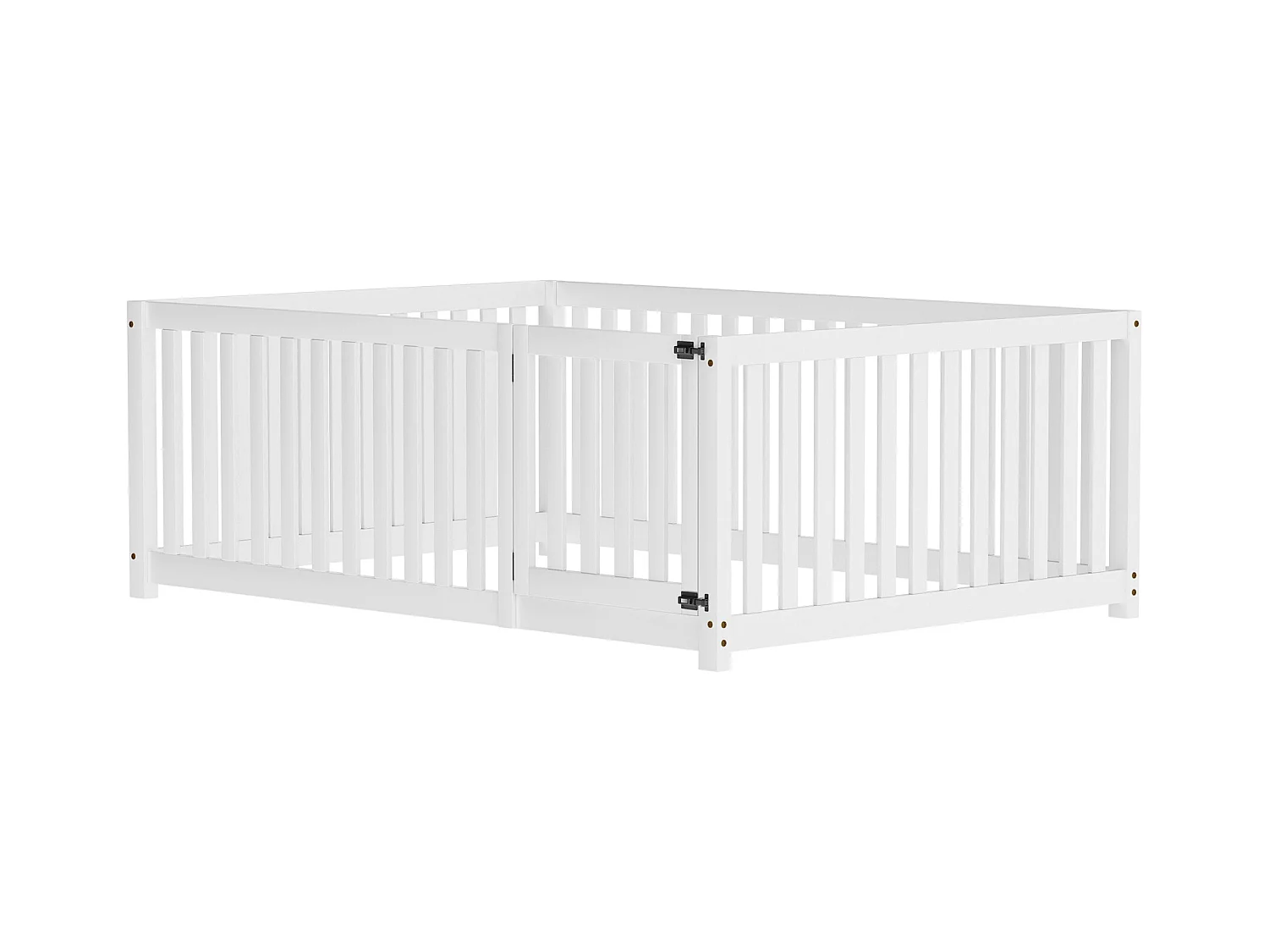 Lit enfant 140x200cm, lit au sol sans sommier, avec Barrières de sécurité, pin, blanc, sans matelas