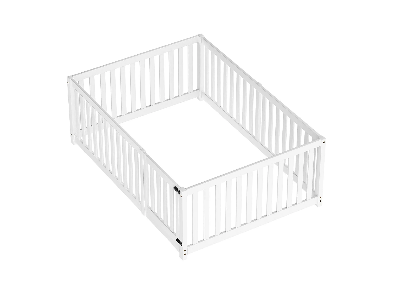 Lit enfant 140x200cm, lit au sol sans sommier, avec Barrières de sécurité, pin, blanc, sans matelas