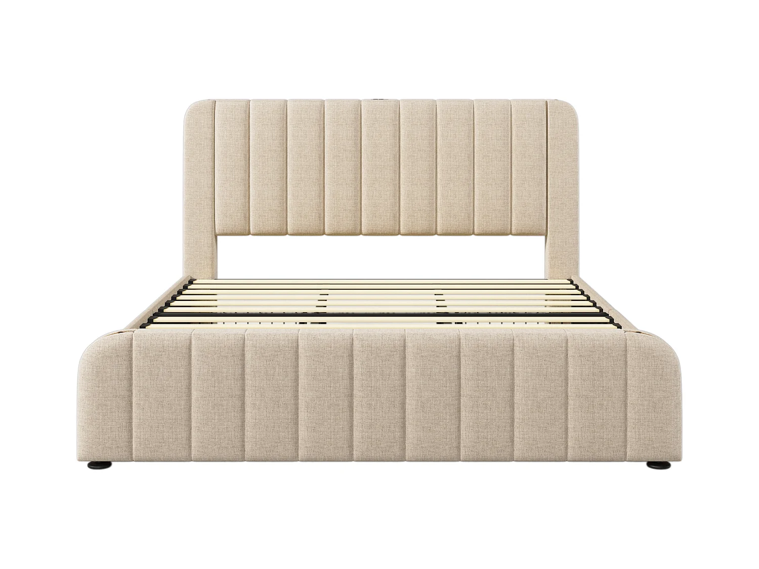 Letto matrimoniale 180x200 cm con 4 cassetti e porte USB, lino beige, senza materasso