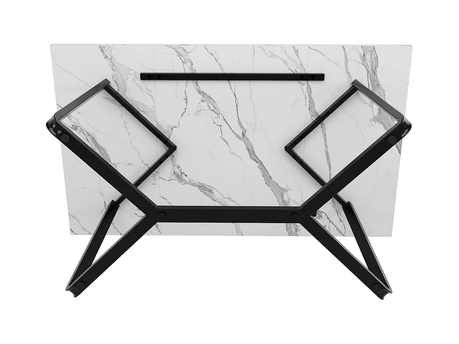 Table à manger 6 personnes 138.5x75cm en MDF avec pieds ajustables, placage marbre blanc avec pied noir