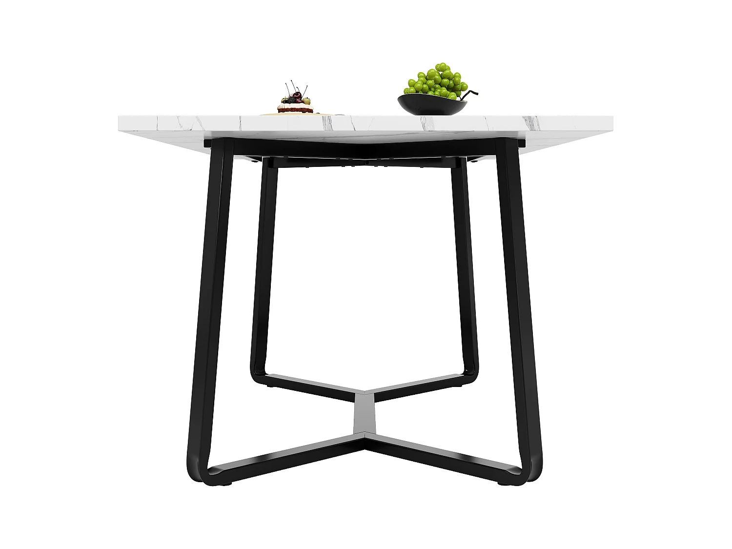Table à manger 6 personnes 138.5x75cm en MDF avec pieds ajustables, placage marbre blanc avec pied noir