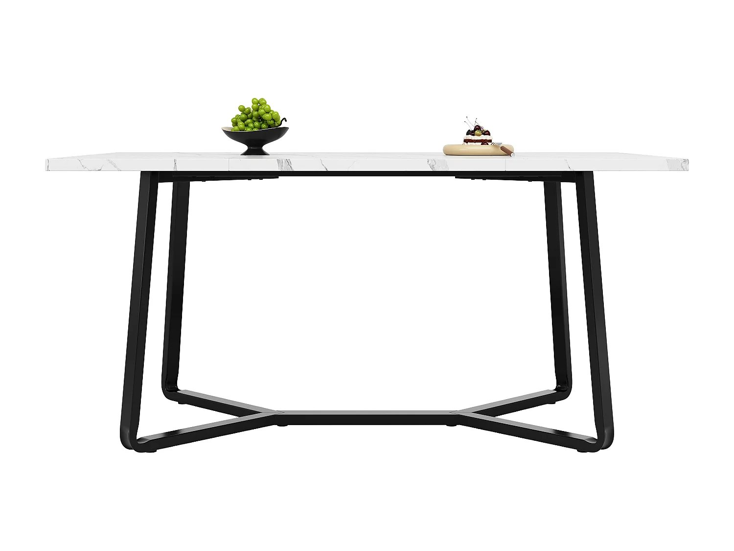 Eettafel voor 6 personen 138,5x75cm in MDF met verstelbare poten, wit marmerfineer met zwarte poot