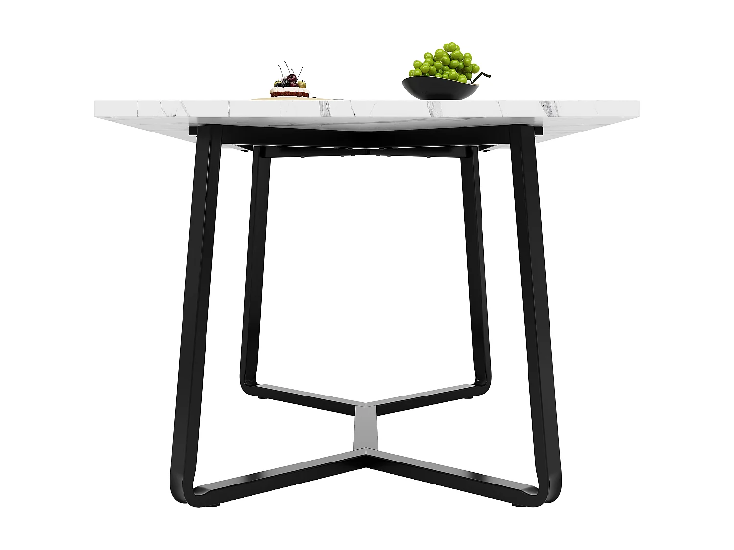 Eettafel voor 6 personen 138,5x75cm in MDF met verstelbare poten, wit marmerfineer met zwarte poot