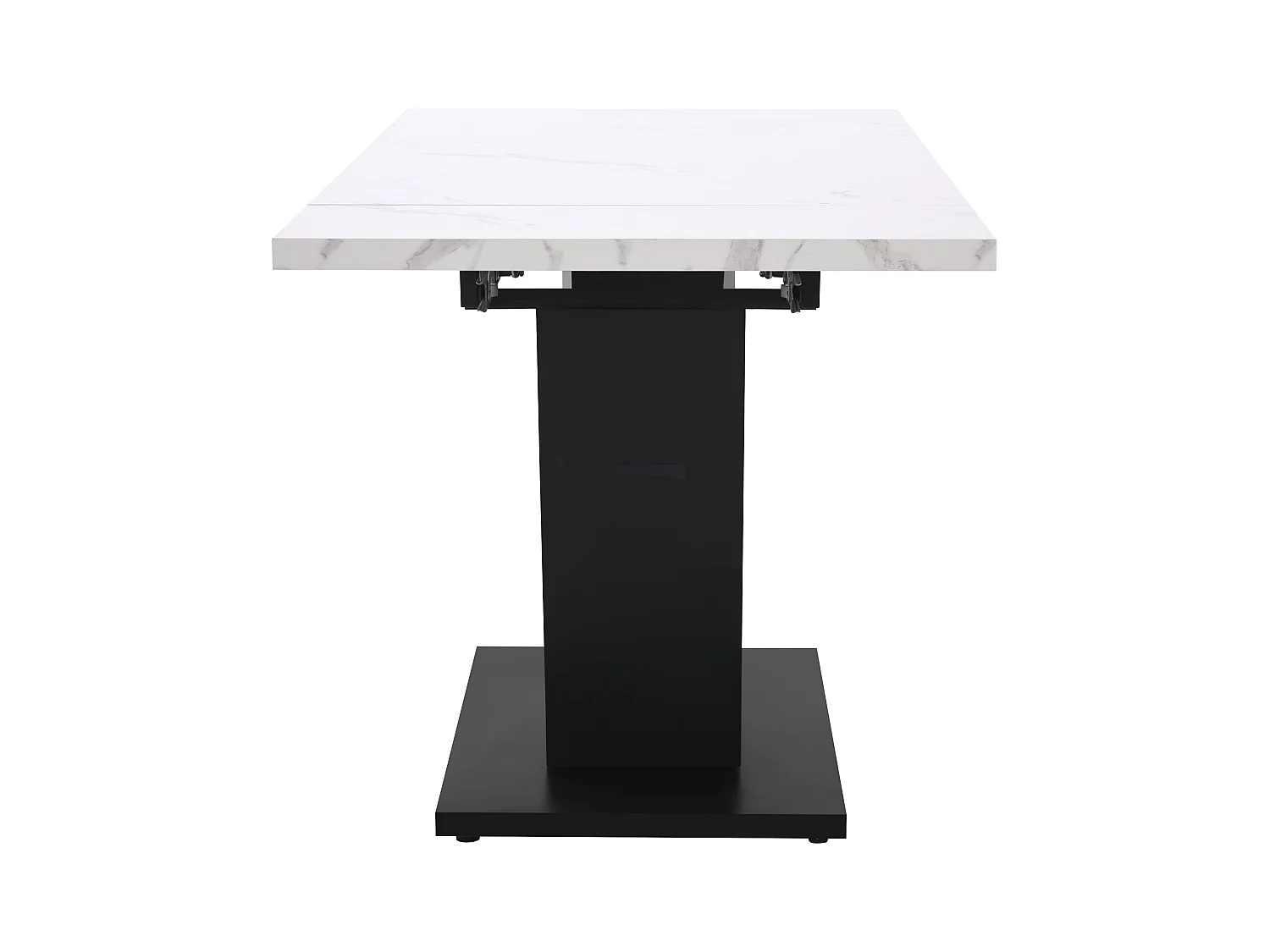 Table à manger extensible 159x75cm 6 personnes en MDF, placage marbre blanc avec pied noir