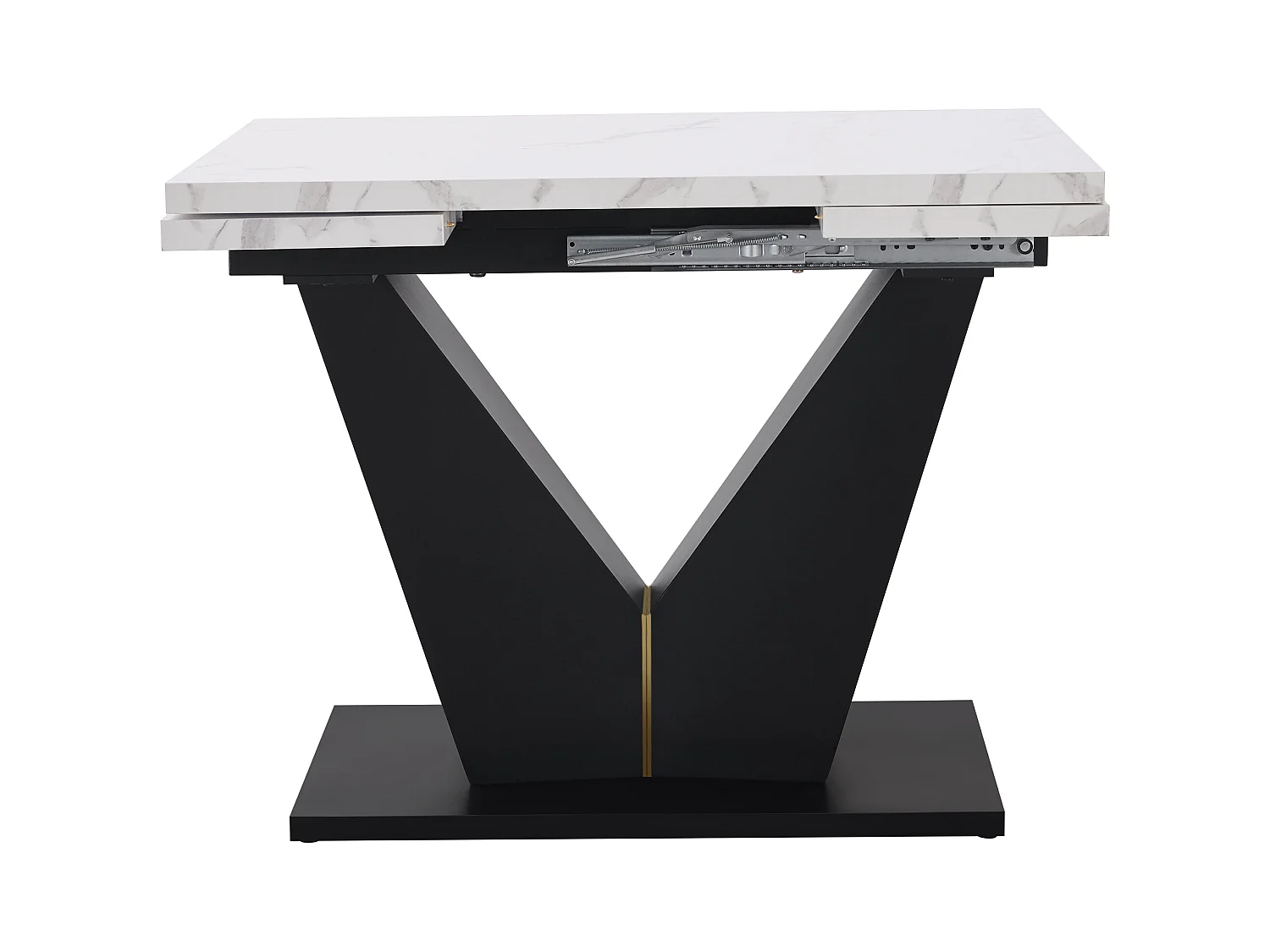 Table à manger extensible 159x75cm 6 personnes en MDF, placage marbre blanc avec pied noir