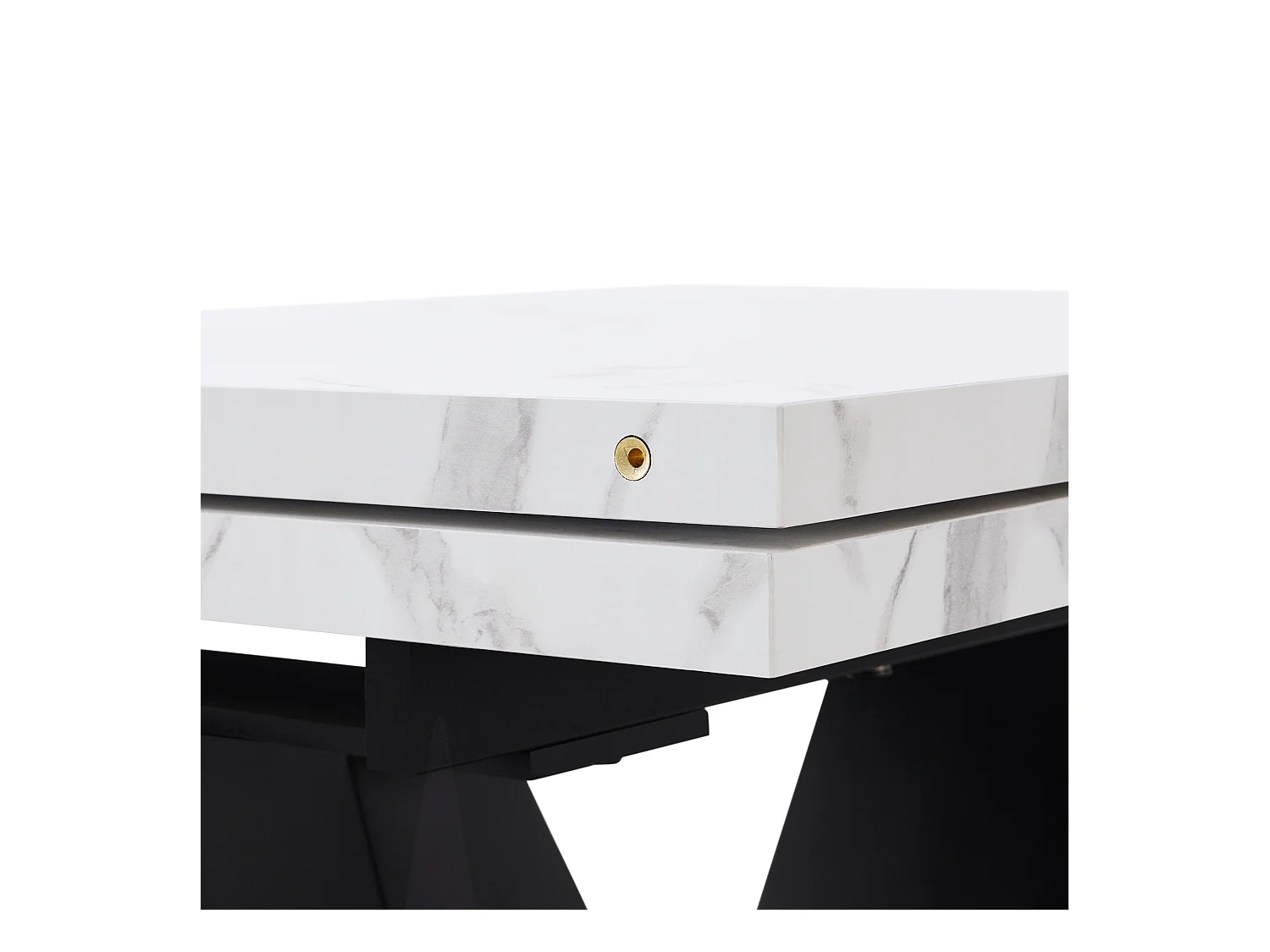 Table à manger extensible 159x75cm 6 personnes en MDF, placage marbre blanc avec pied noir