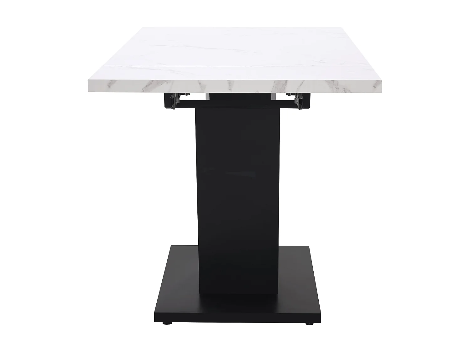 Table à manger extensible 159x75cm 6 personnes en MDF, placage effet marbre blanc avec pied noir