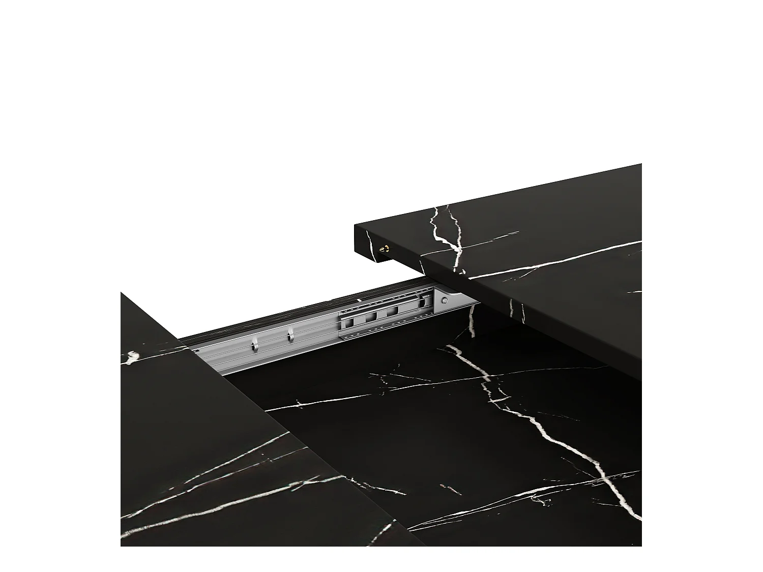 Mesa de jantar extensível para 4-6 pessoas 160x75cm em MDF com pés de aço ajustáveis, folheado de mármore preto