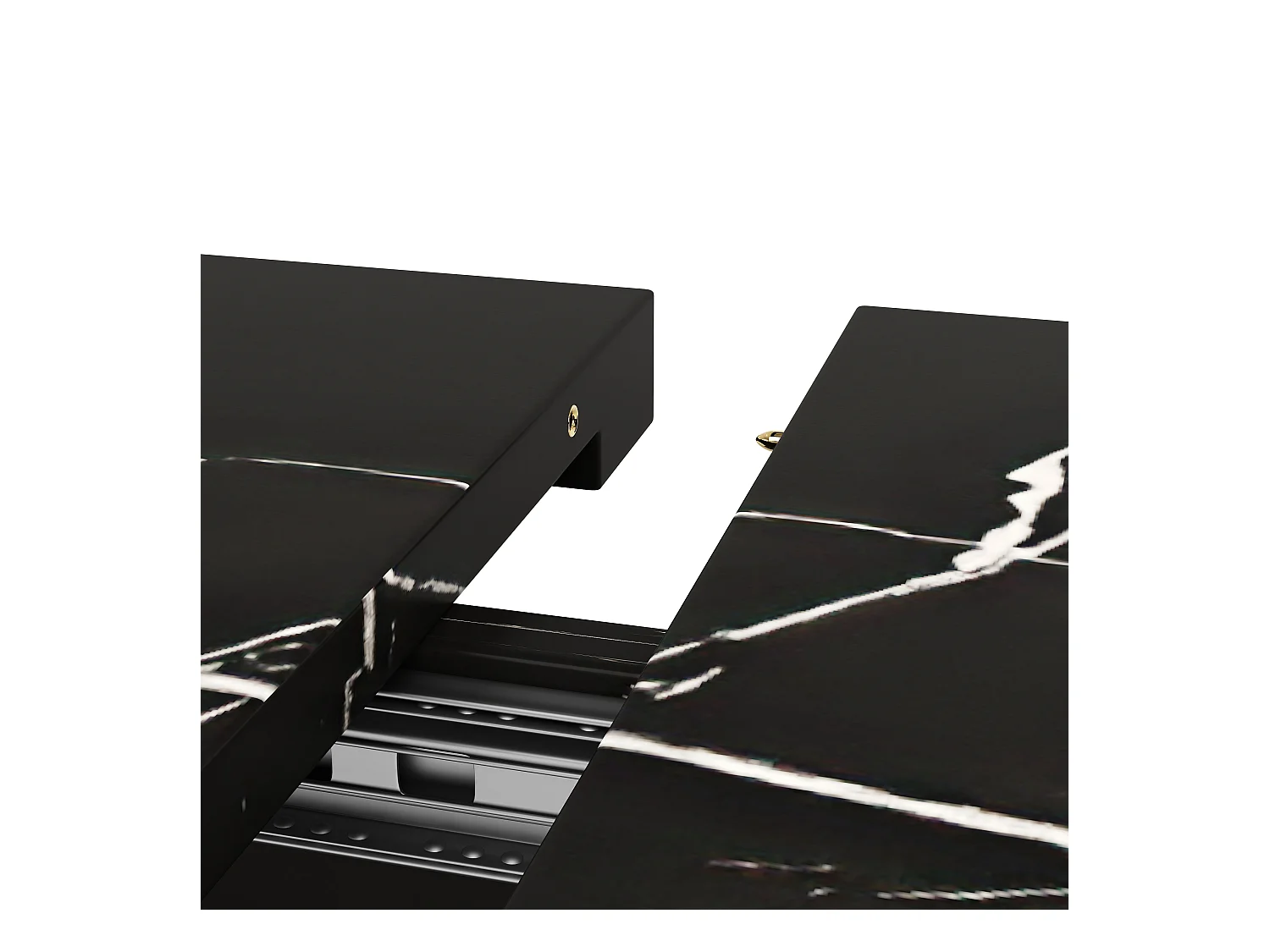 Mesa de jantar extensível para 4-6 pessoas 160x75cm em MDF com pés de aço ajustáveis, folheado de mármore preto