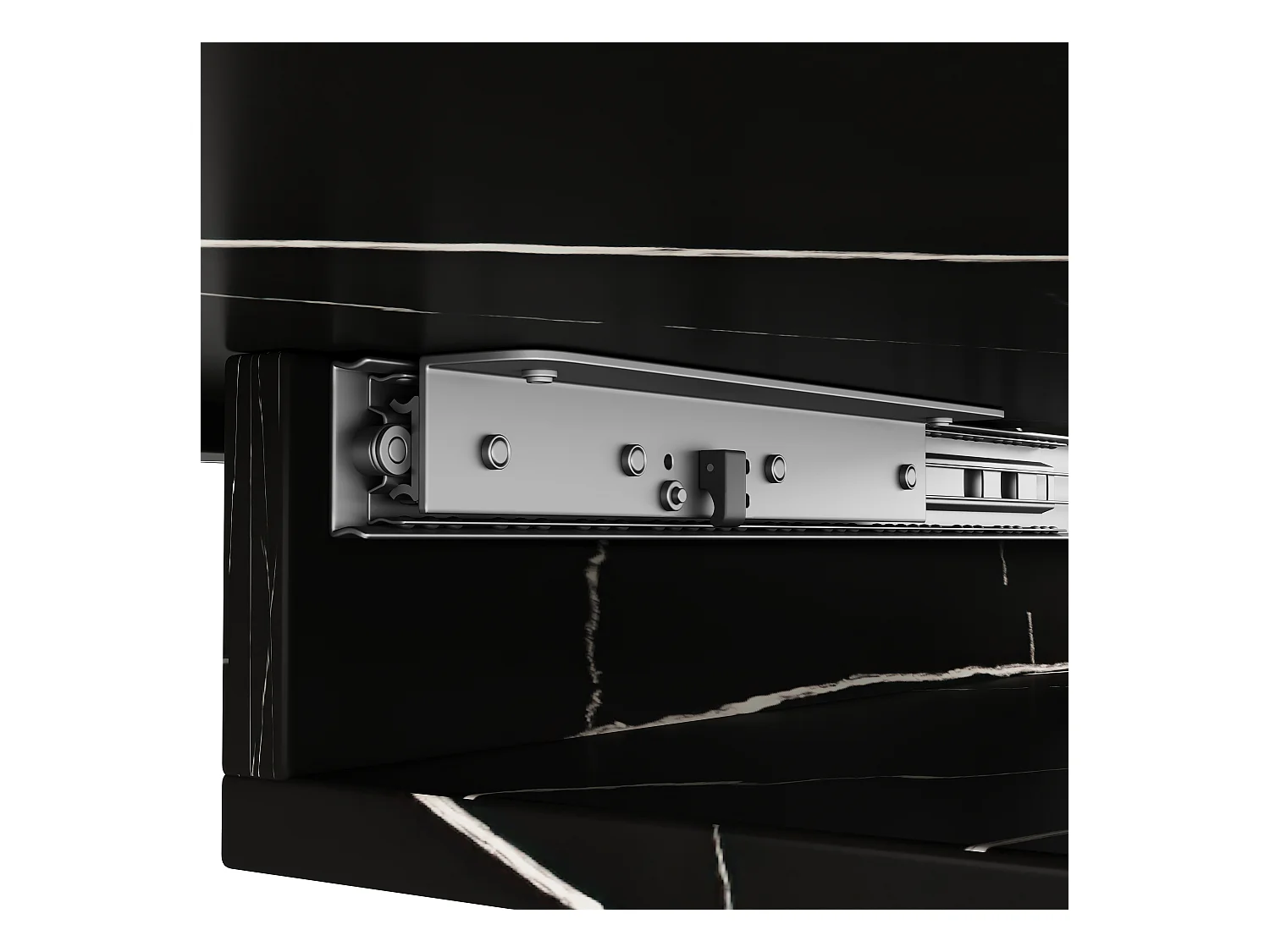 Mesa de jantar extensível para 4-6 pessoas 160x75cm em MDF com pés de aço ajustáveis, folheado de mármore preto