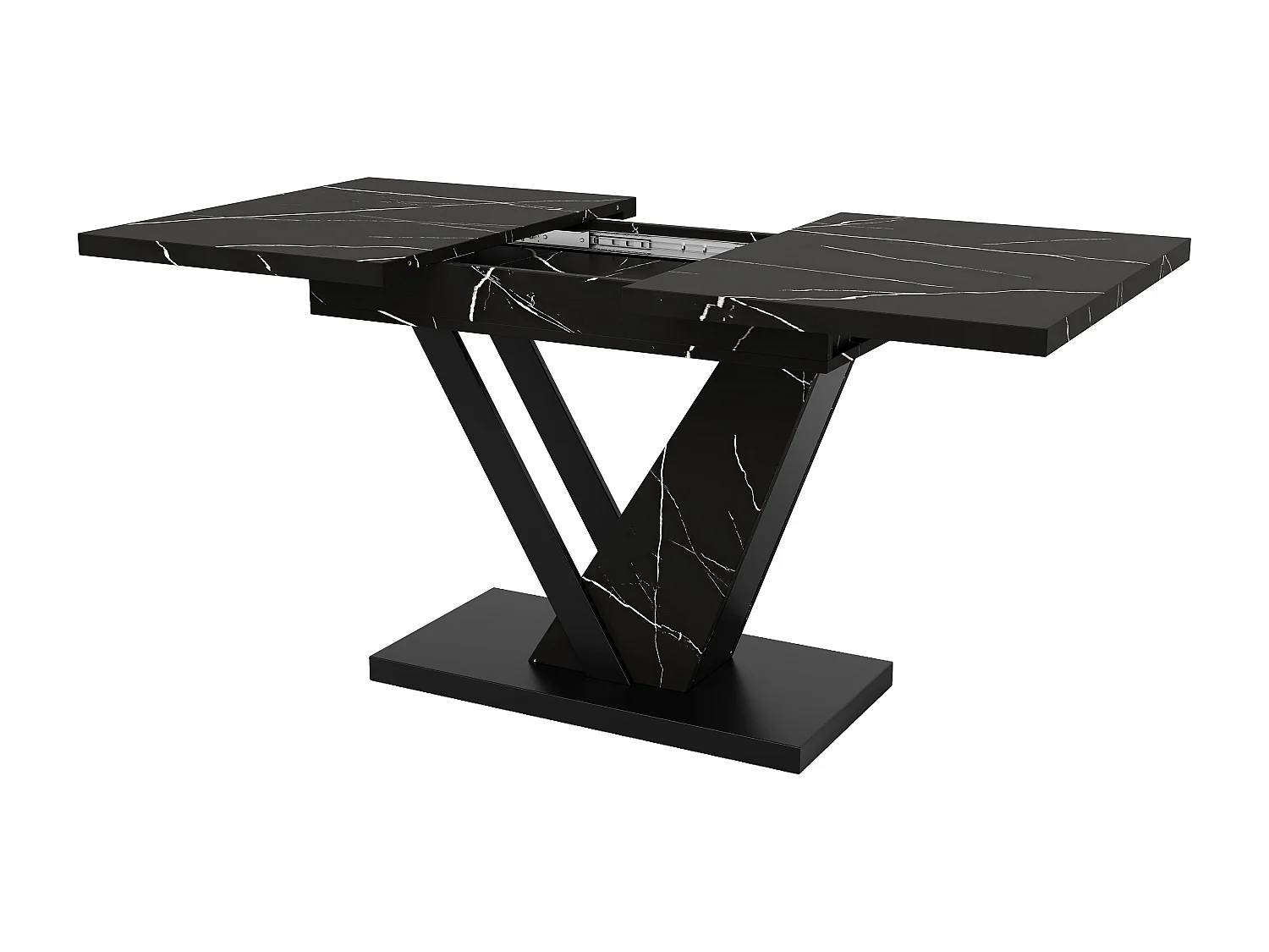 Mesa de jantar extensível para 4-6 pessoas 160x75cm em MDF com pés de aço ajustáveis, folheado de mármore preto