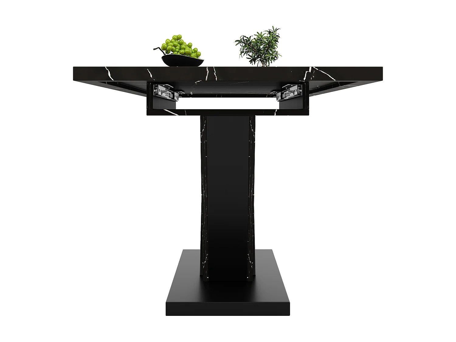 Mesa de jantar extensível para 4-6 pessoas 160x75cm em MDF com pés de aço ajustáveis, folheado de mármore preto