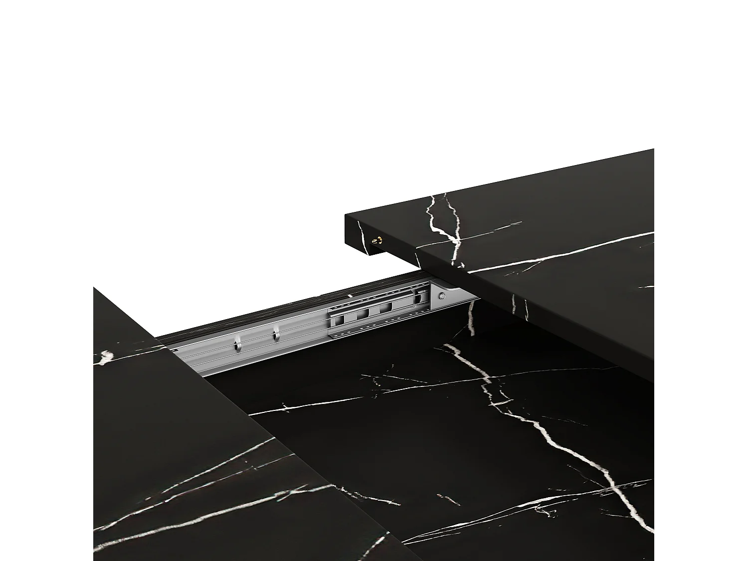 Mesa de jantar extensível para 4-6 pessoas 160x75cm em MDF com pés de aço ajustáveis, folheado de mármore preto