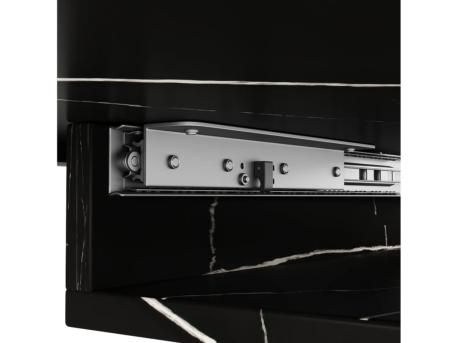 Mesa de jantar extensível para 4-6 pessoas 160x75cm em MDF com pés de aço ajustáveis, folheado de mármore preto