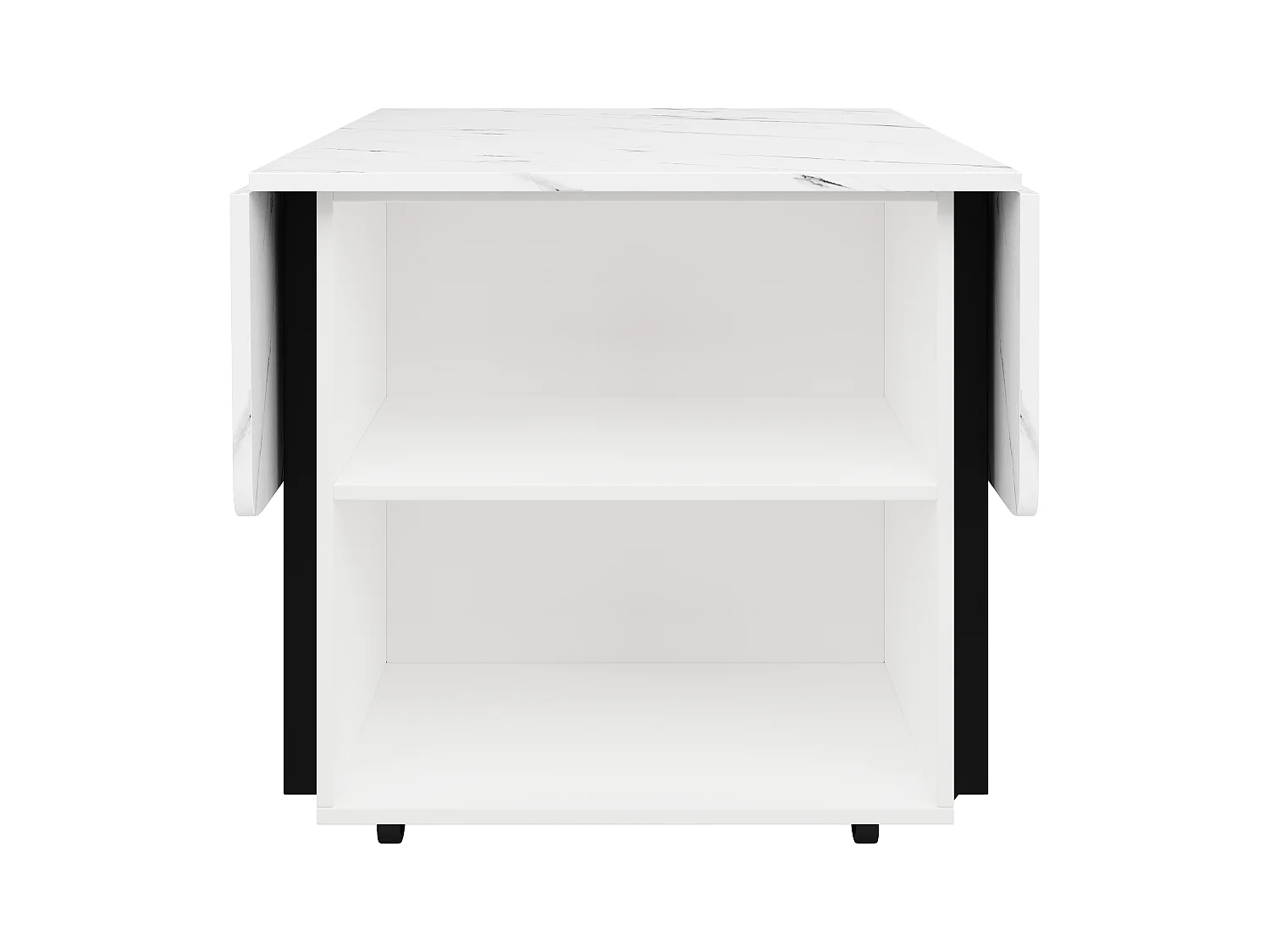 Table à manger extensible 4-8 personnes avec placard, 75x140cm en MDF, placage marbre blanc avec pied noir