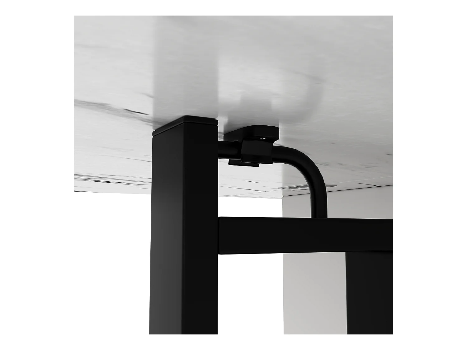 Table à manger extensible 4-8 personnes avec placard, 75x140cm en MDF, placage marbre blanc avec pied noir