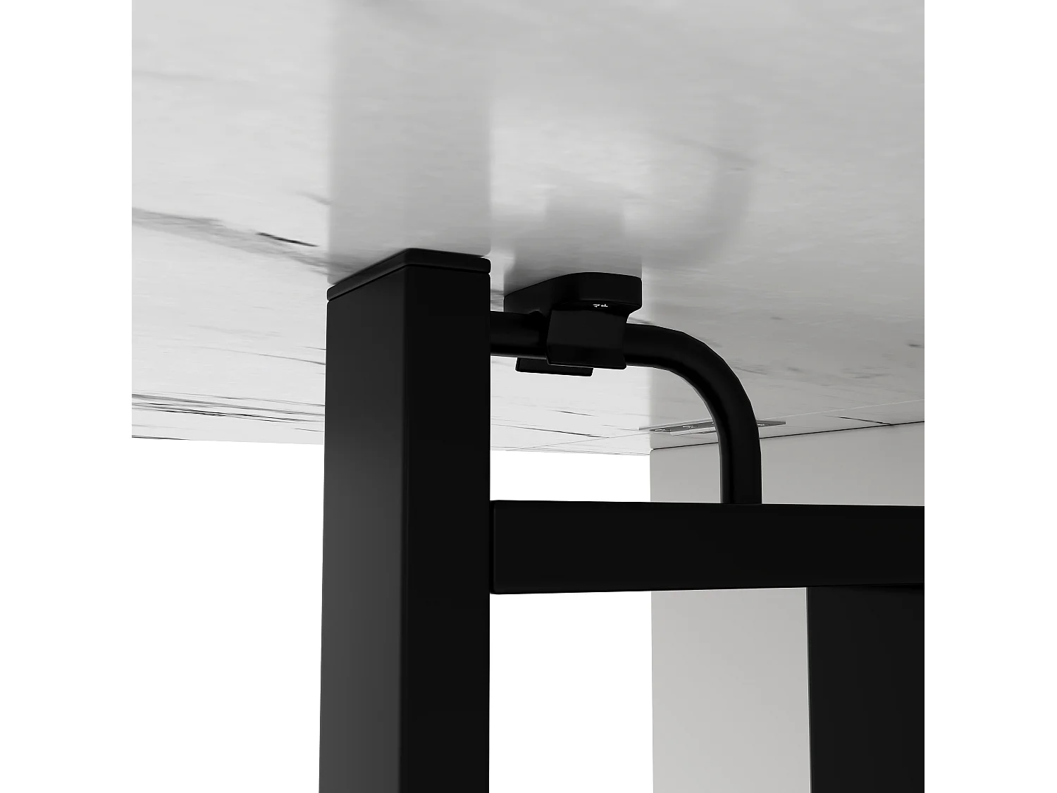 Table à manger extensible 4-8 personnes avec placard, 75x140cm en MDF, placage motif marbre blanc avec pied noir