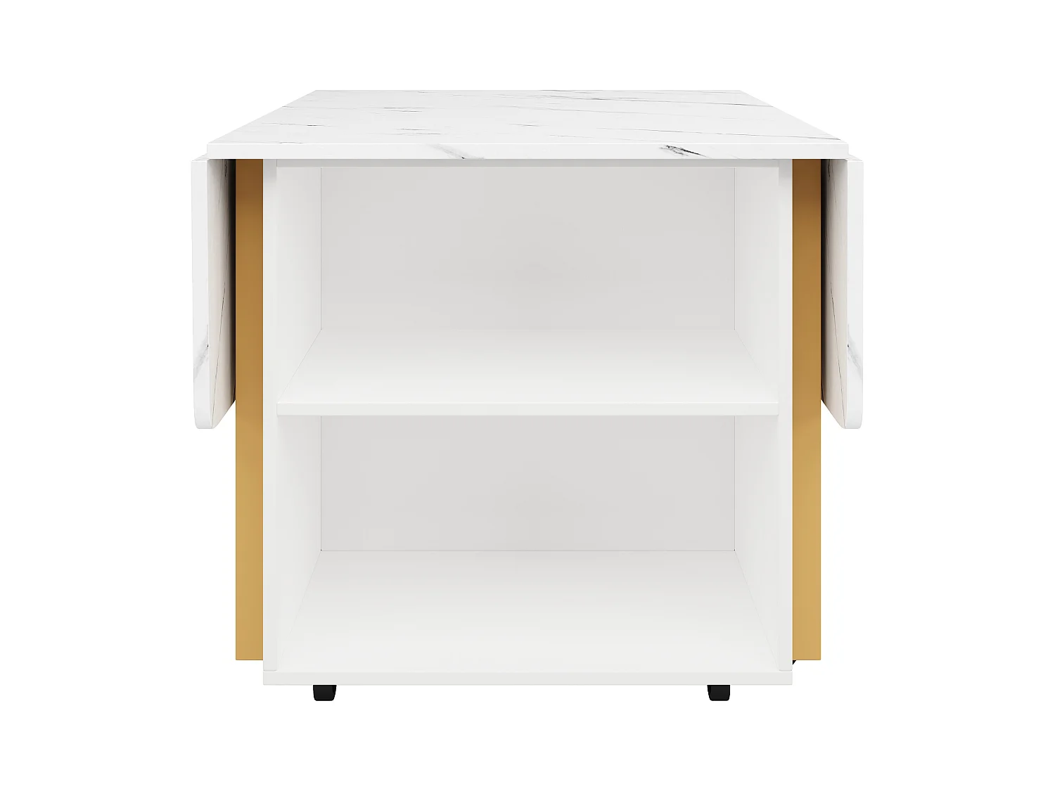 Table à manger extensible 4-8 personnes avec placard, 75x140cm en MDF, placage marbre blanc avec pied doré