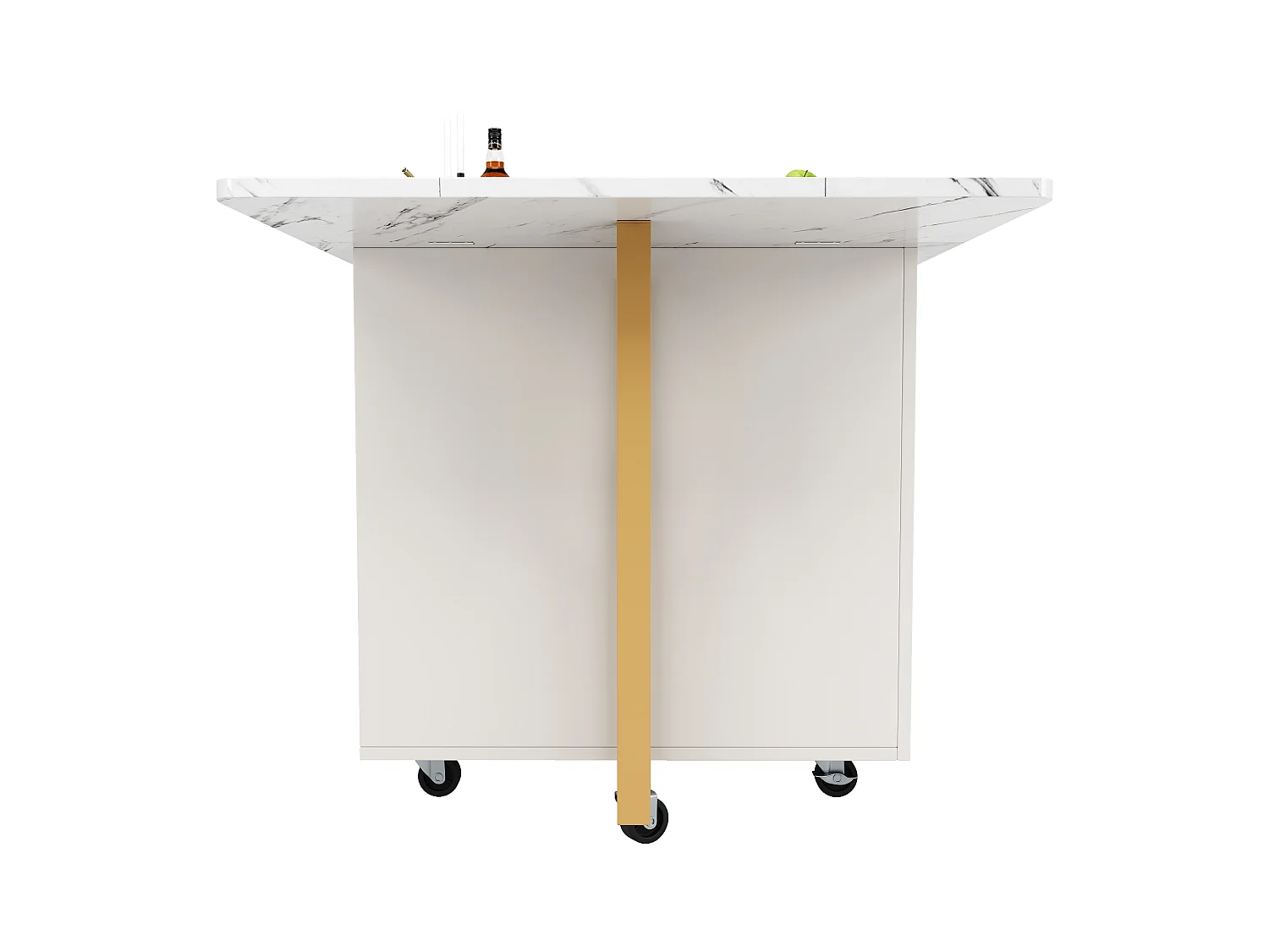 Table à manger extensible 4-8 personnes avec placard, 75x140cm en MDF, placage marbre blanc avec pied doré