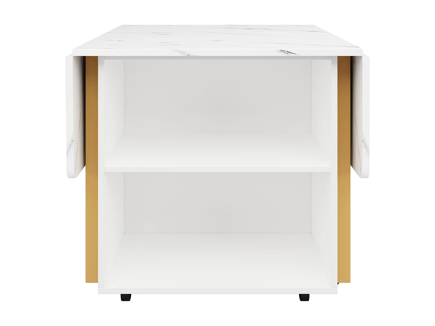 Table à manger extensible 4-8 personnes avec placard, 75x140cm en MDF, placage effet marbre blanc avec pied doré