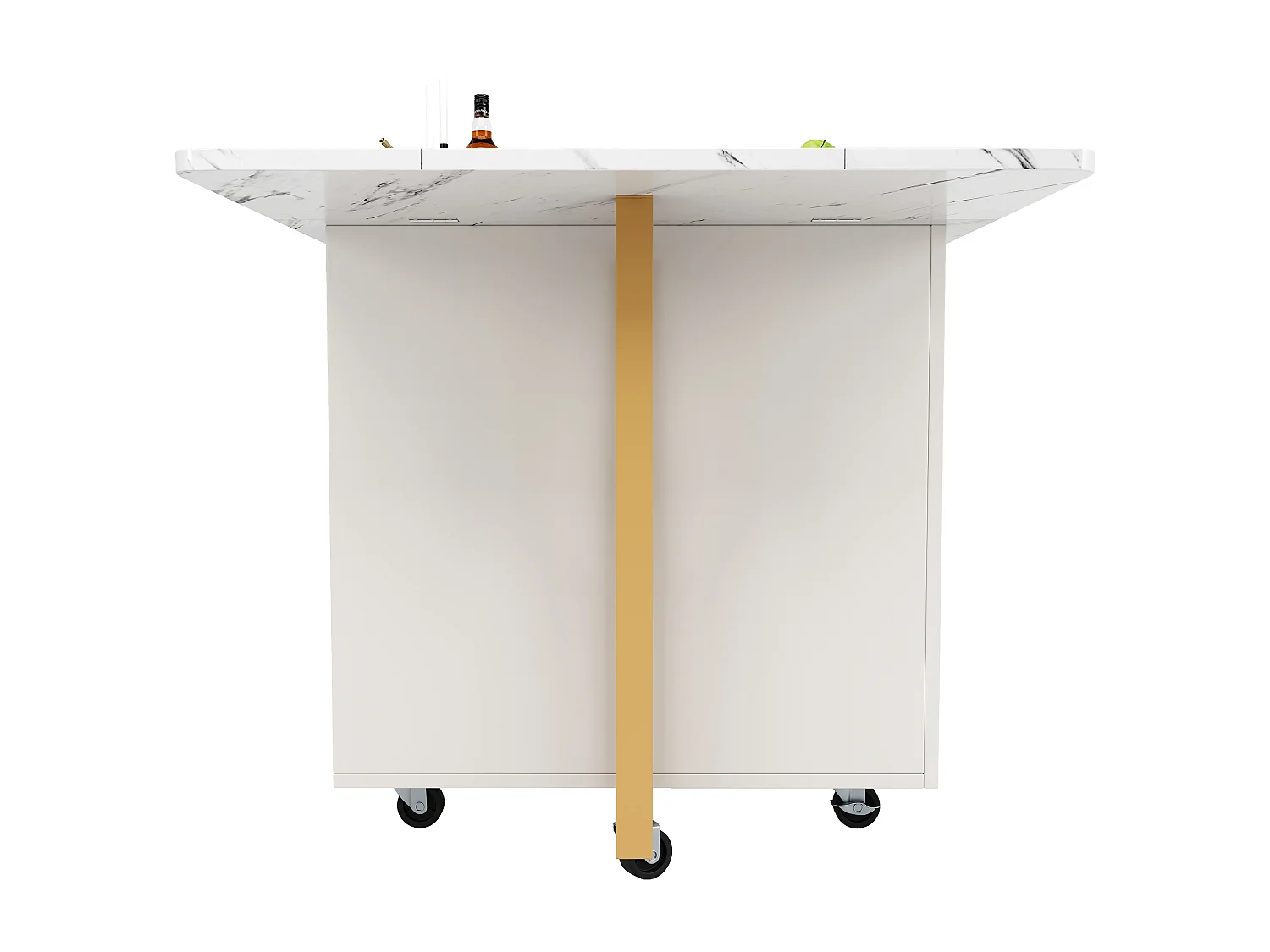 Table à manger extensible 4-8 personnes avec placard, 75x140cm en MDF, placage effet marbre blanc avec pied doré