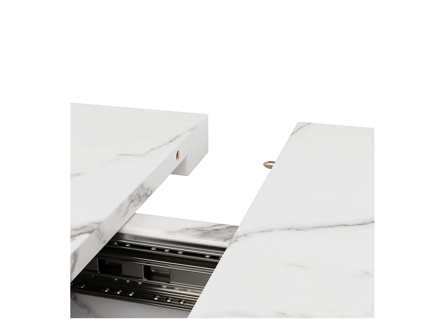 Uitschuifbare eettafel voor 6-8 personen 160x80cm in MDF met gekruiste poten, wit marmerfineer met zwarte poten