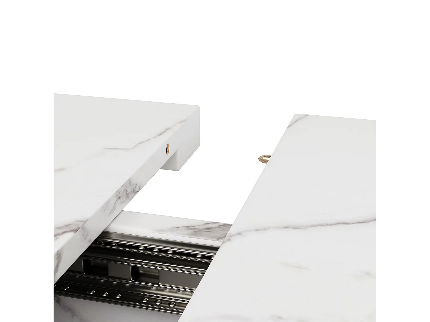 Table à manger extensible 6-8 personnes 160x80cm en MDF avec pieds croisé, placage effet marbre blanc avec pied noir