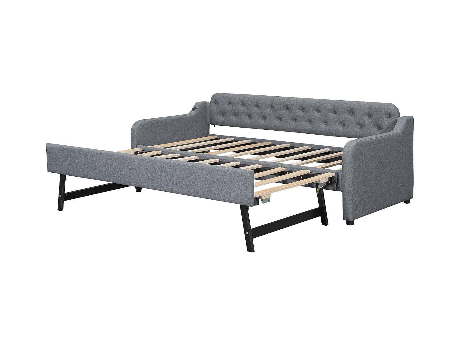 Lit banquette enfant 90x200cm convertible, en lin gris, sans matelas