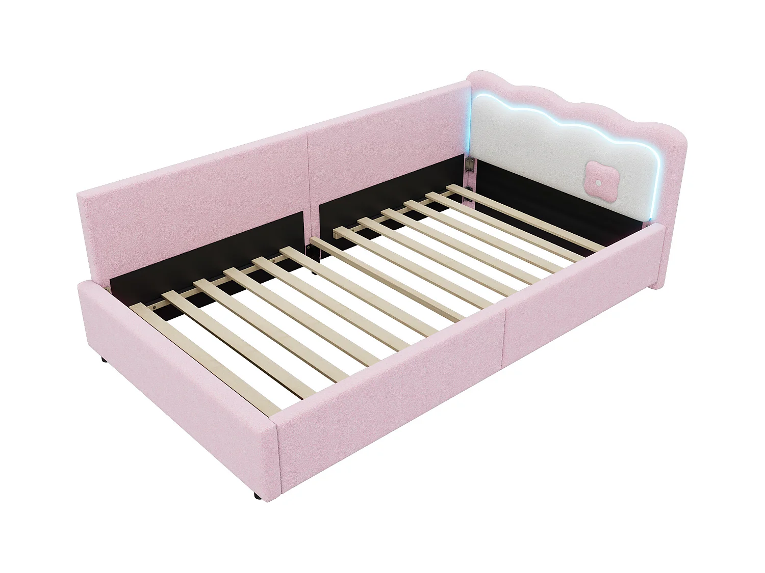 Bedbank voor kinderen 90x200 cm met LED-verlichting, roze wol-look, zonder matras