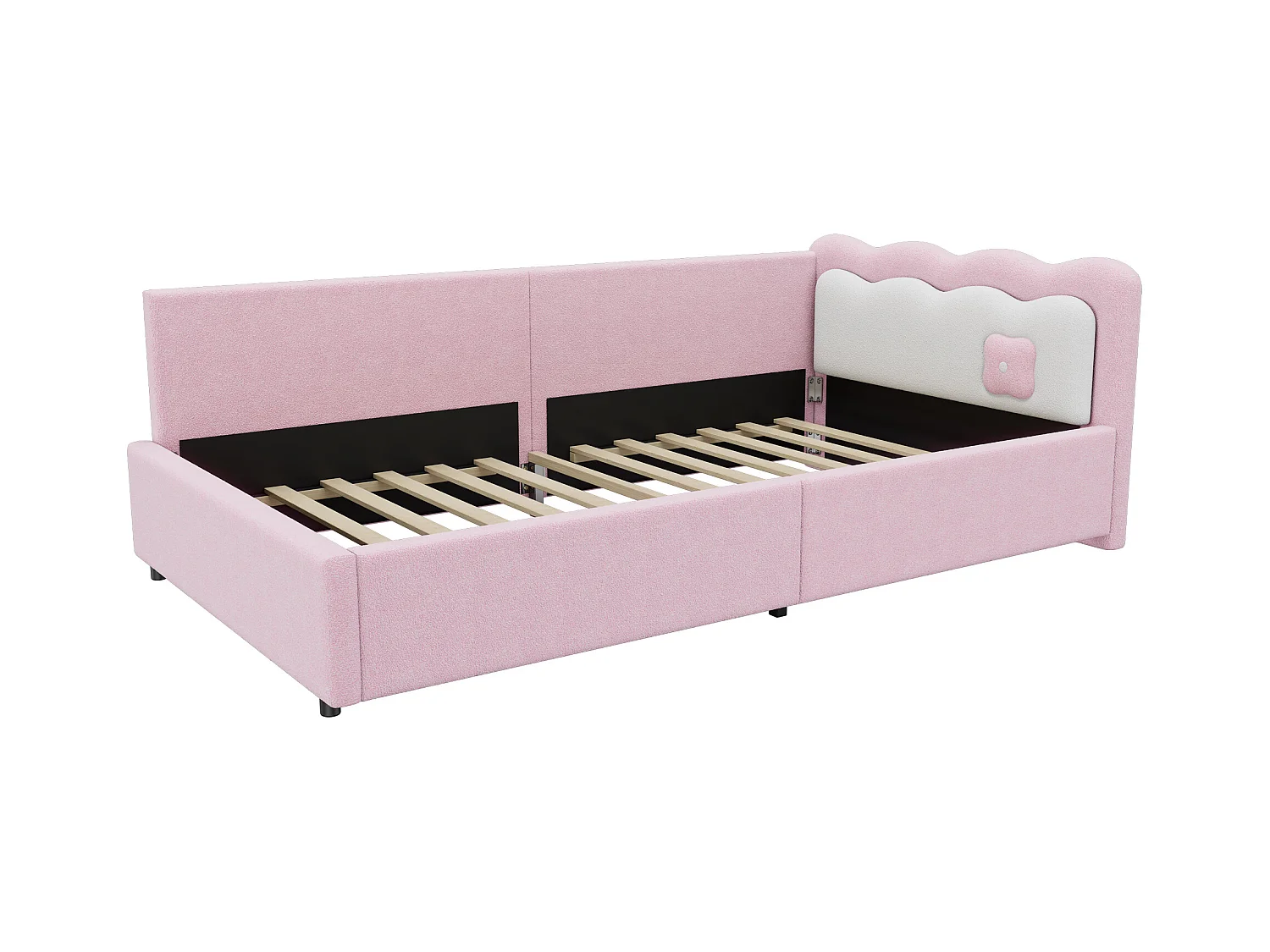Bedbank voor kinderen 90x200 cm met LED-verlichting, roze wol-look, zonder matras