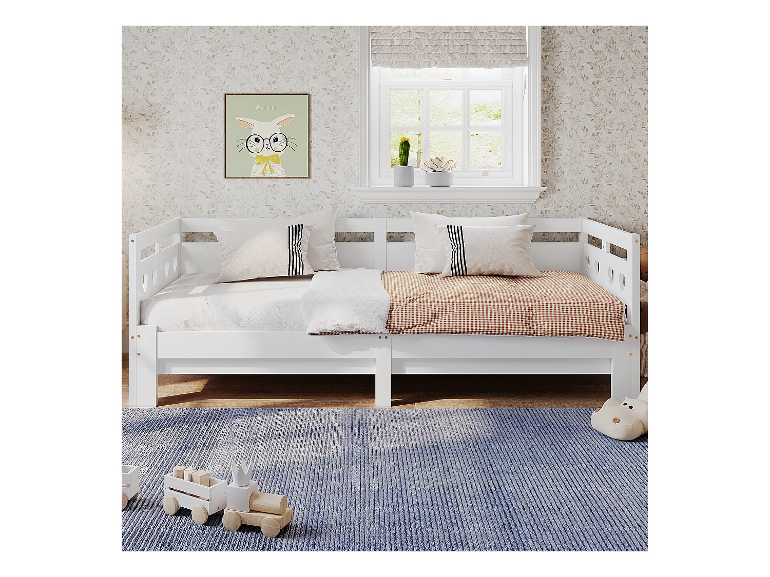 Lit enfant banquette 90x200cm convertible, sommier à lattes, bois, blanc, sans matelas