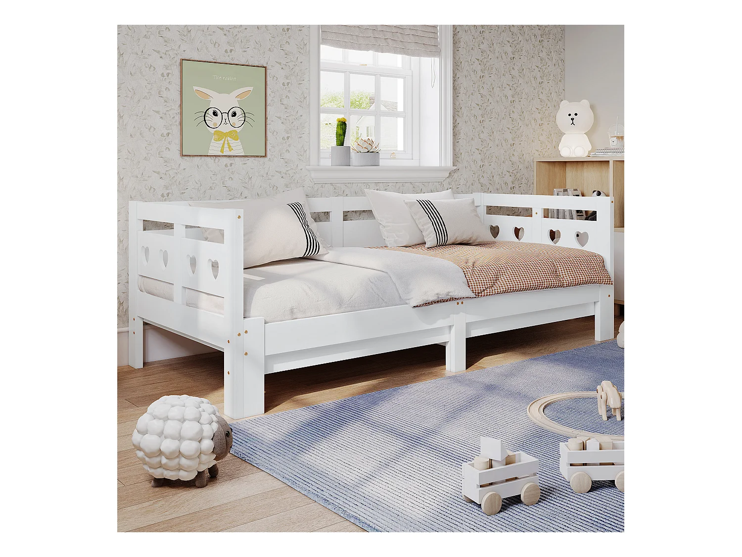 Lit enfant banquette 90x200cm convertible, sommier à lattes, bois, blanc, sans matelas