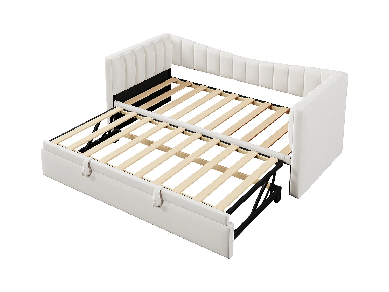 Lit banquette enfant 90x200cm convertible avec lit gigogne 90x190cm, en velours blanc, sans matelas