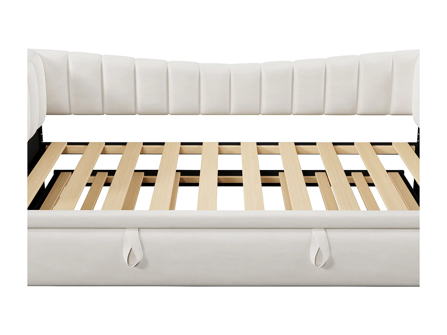 Lit banquette enfant 90x200cm convertible avec lit gigogne 90x190cm, en velours blanc, sans matelas