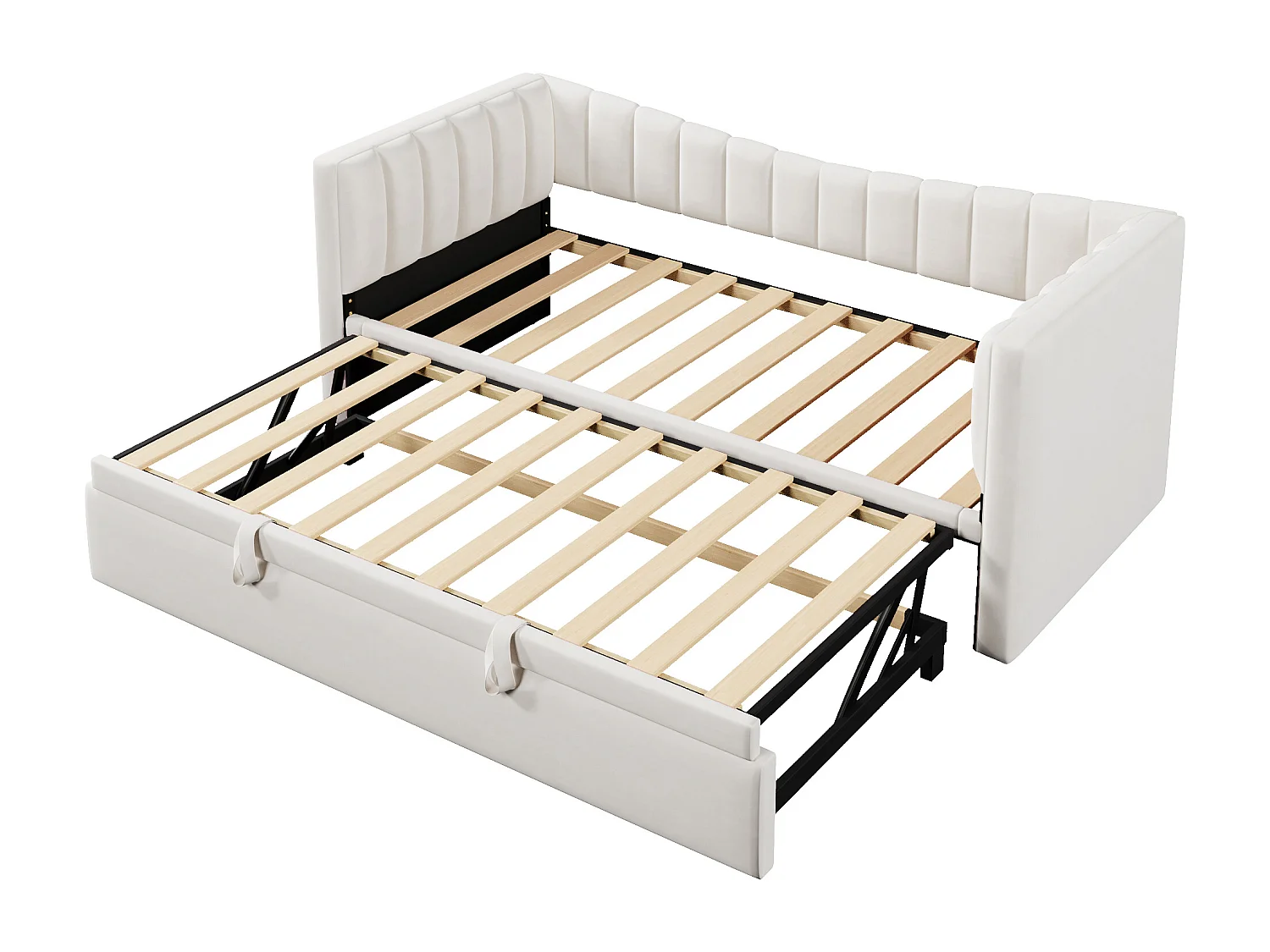 Lit banquette enfant 90x200cm convertible avec lit gigogne 90x190cm, en velours blanc, sans matelas