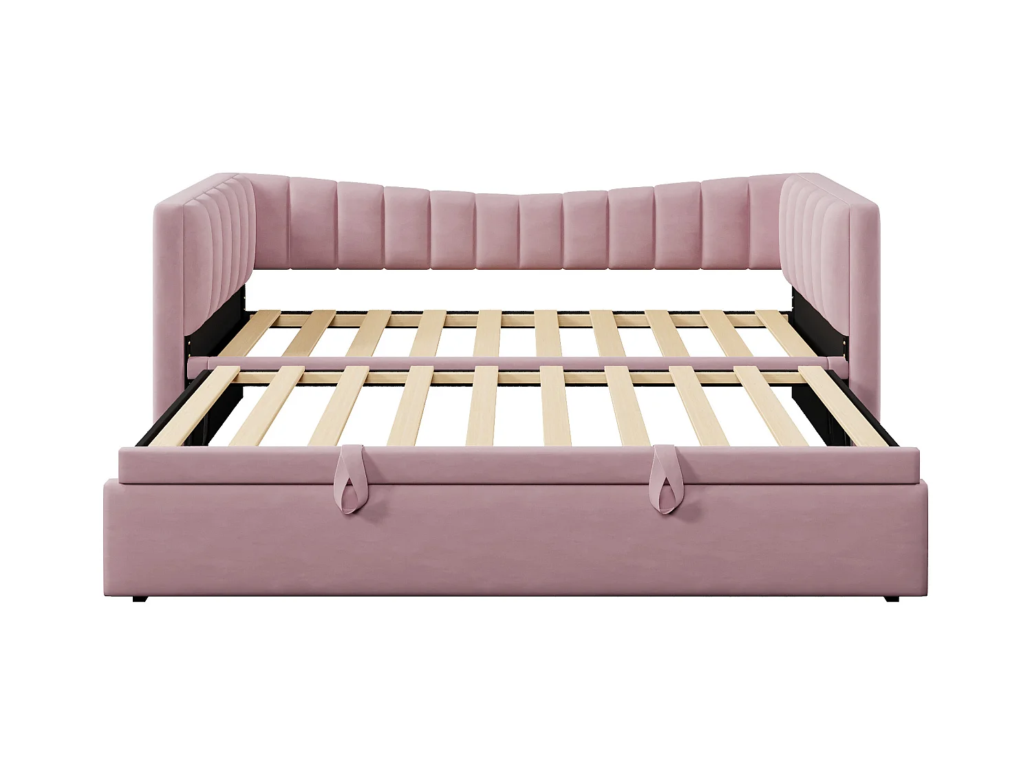 Lit banquette enfant 90x200cm convertible avec lit gigogne 90x190cm, en velours rose, sans matelas
