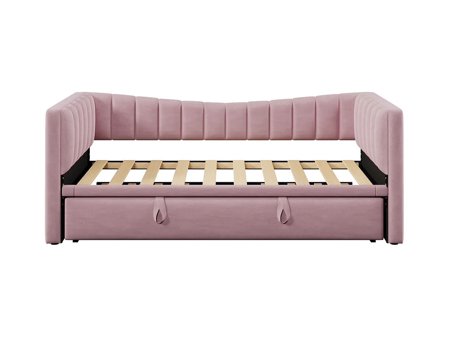 Lit banquette enfant 90x200cm convertible avec lit gigogne 90x190cm, en velours rose, sans matelas