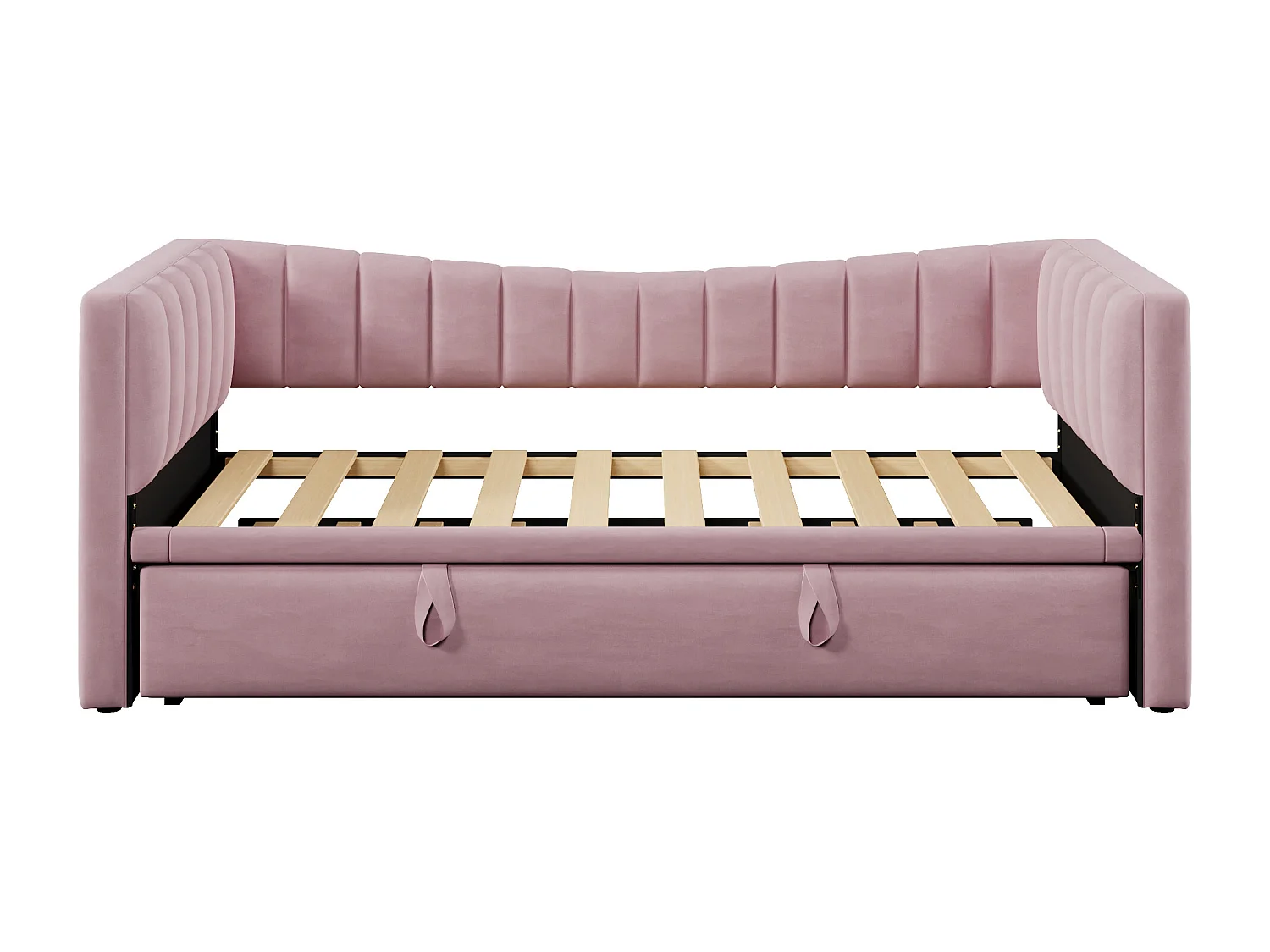 Lit banquette enfant 90x200cm convertible avec lit gigogne 90x190cm, en velours rose, sans matelas