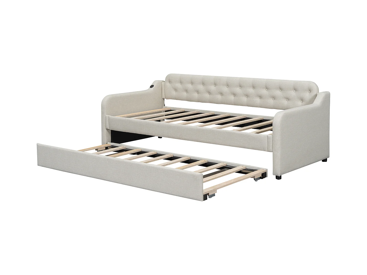 Lit banquette enfant 90x200cm convertible, en lin beige, sans matelas