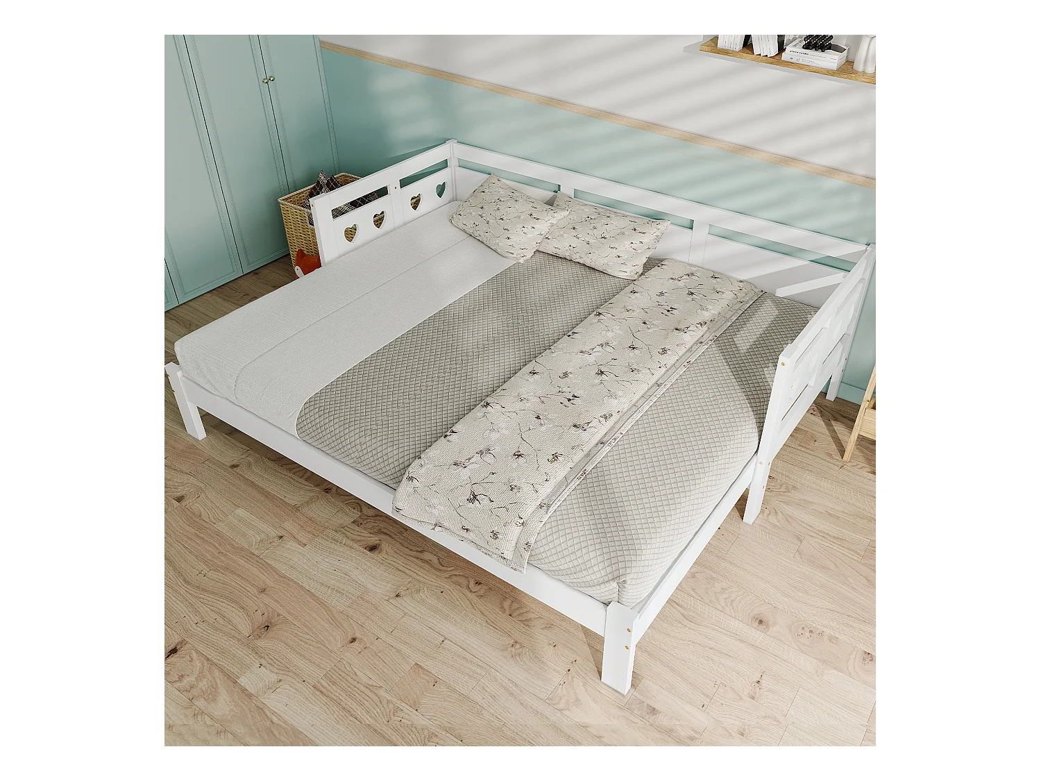 Lit enfant banquette 90x190cm convertible, sommier à lattes, bois, blanc, sans matelas