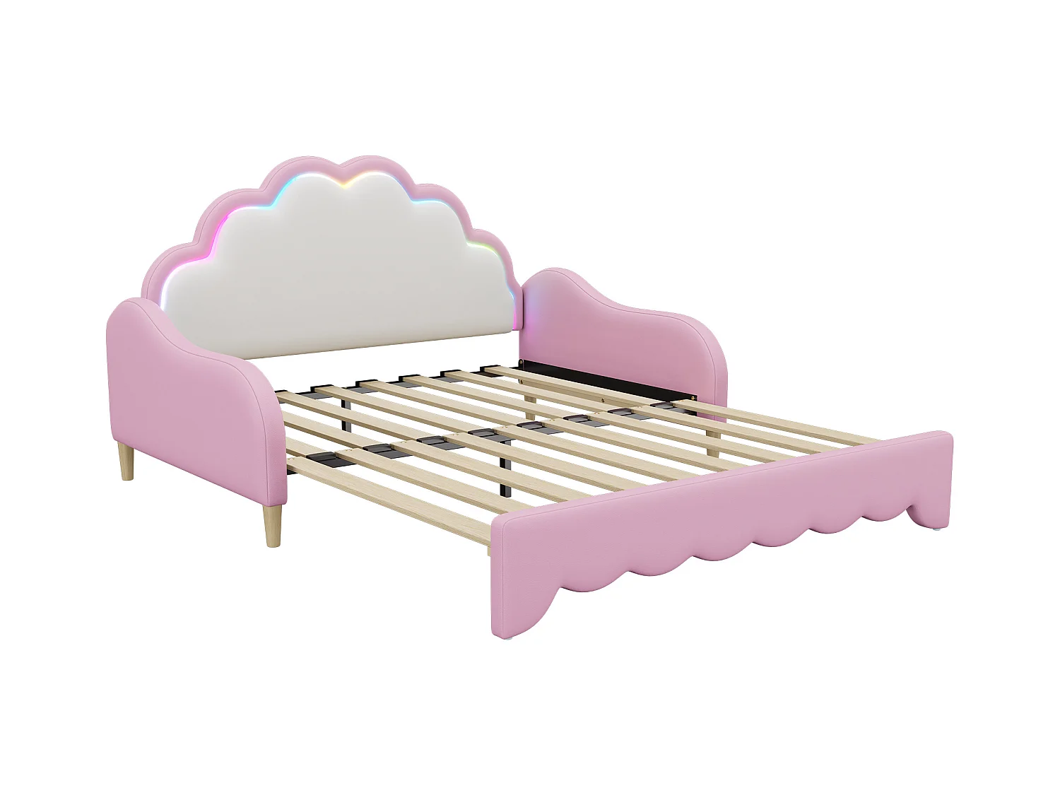 Lit banquette enfant 140x200cm convertible, avec LED, en PU rose, sans matelas