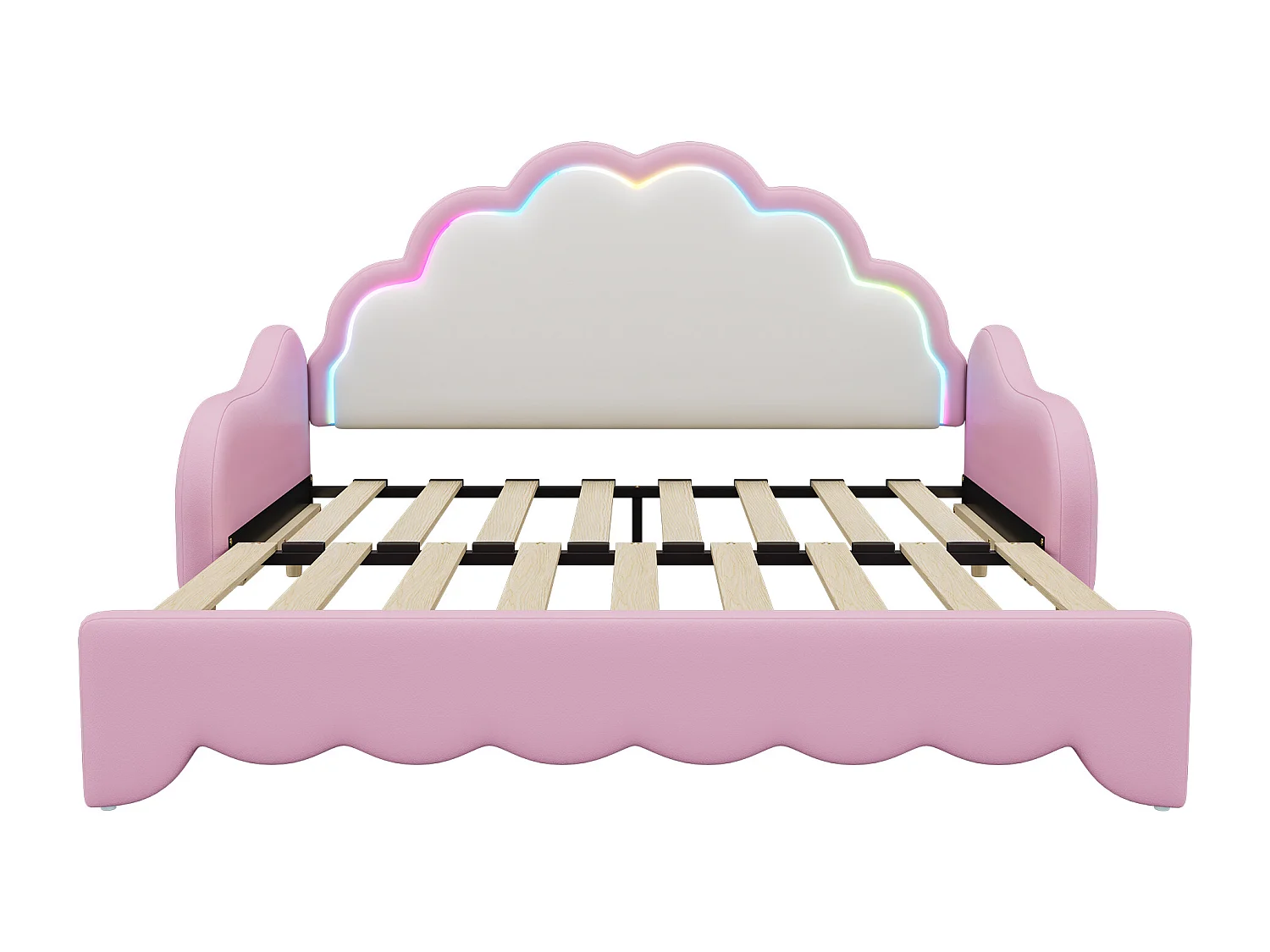 Omvormbare bedbank voor kinderen 140x200 cm met LED-verlichting, roze kunstleer, zonder matras