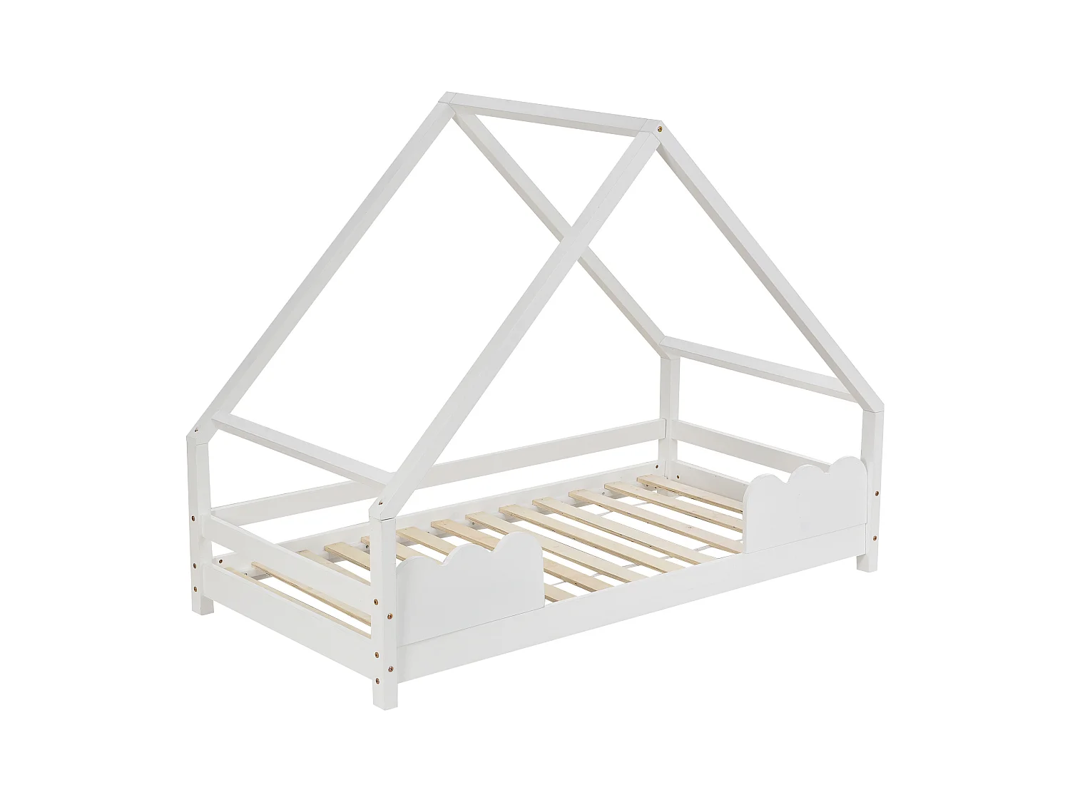 Huisbed voor kinderen 90x200 cm met veiligheidsbarrières, grenenhout, wit, zonder matras