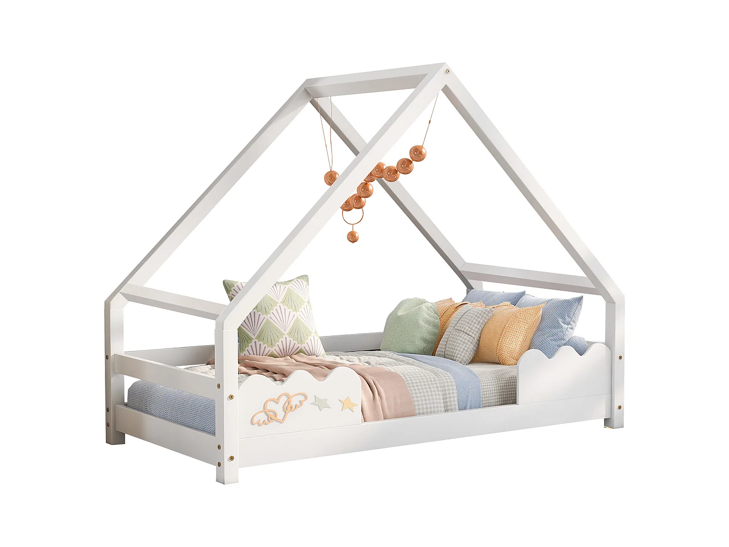 Huisbed voor kinderen 90x200 cm met veiligheidsbarrières, grenenhout, wit, zonder matras