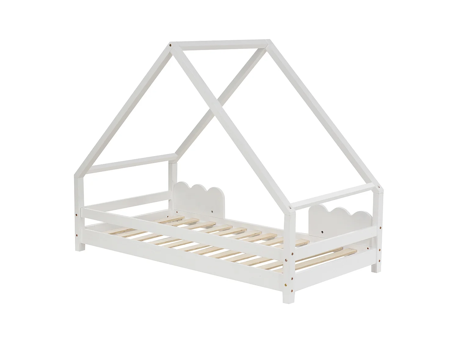 Huisbed voor kinderen 90x200 cm met veiligheidsbarrières, grenenhout, wit, zonder matras