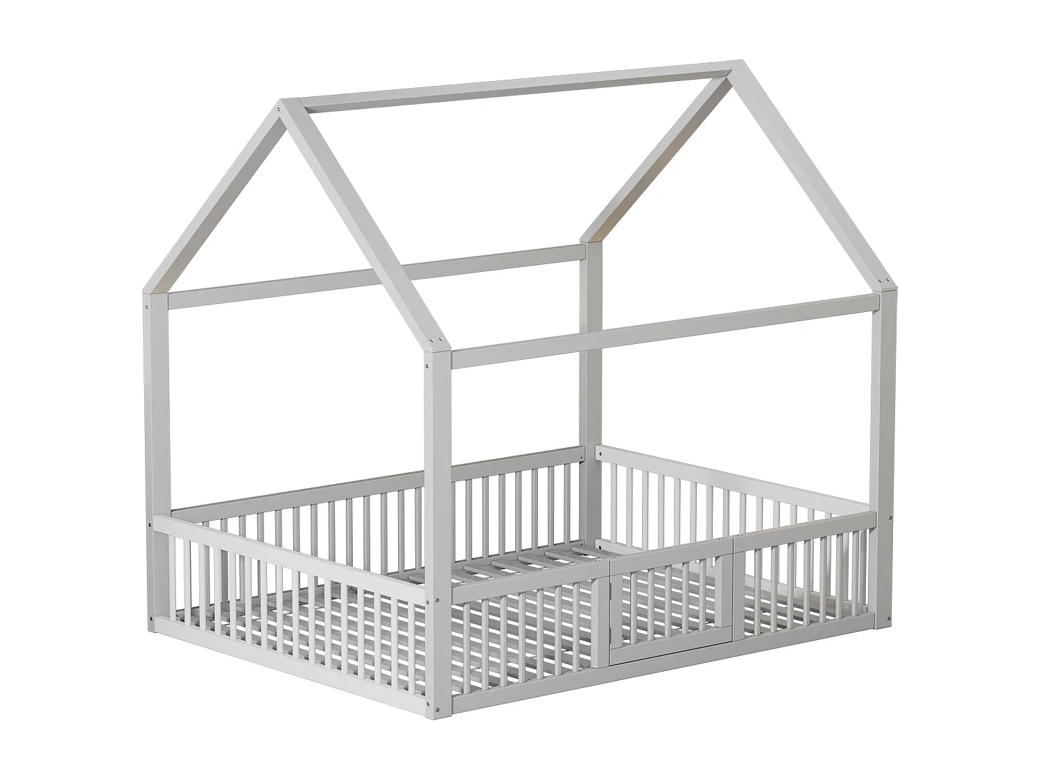 Lit cabane enfant 140x200cm avec Barrières de sécurité, pin+MDF, blanc, sans matelas