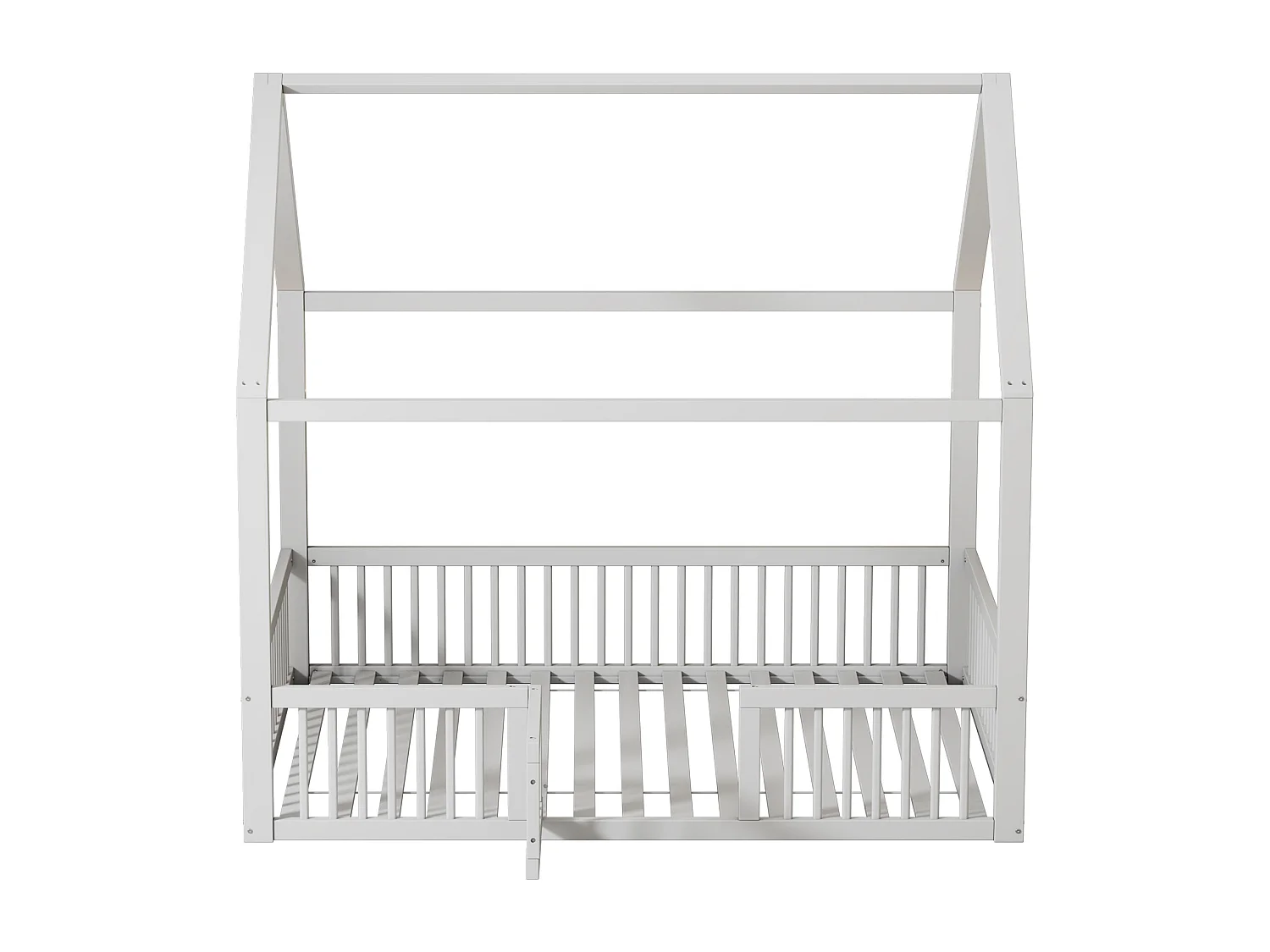 Lit cabane enfant 140x200cm avec Barrières de sécurité, pin+MDF, blanc, sans matelas