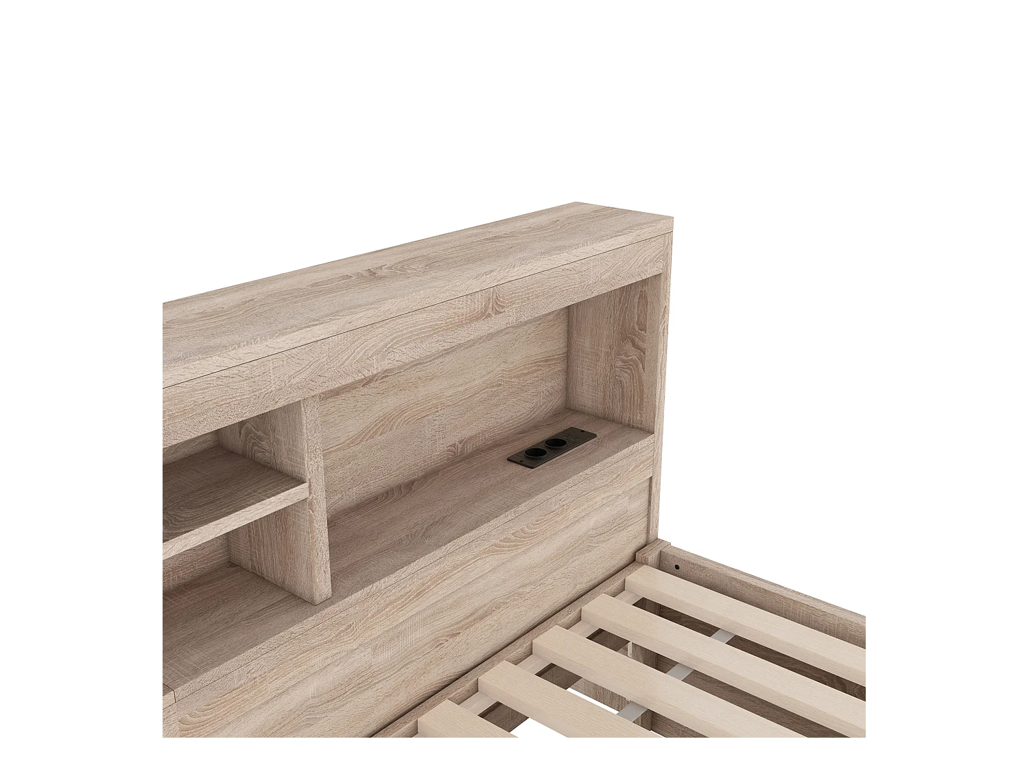 Lit enfant 90x200cm avec Etagère, lit gigogne 90x190cm,MDF naturel, sans matelas