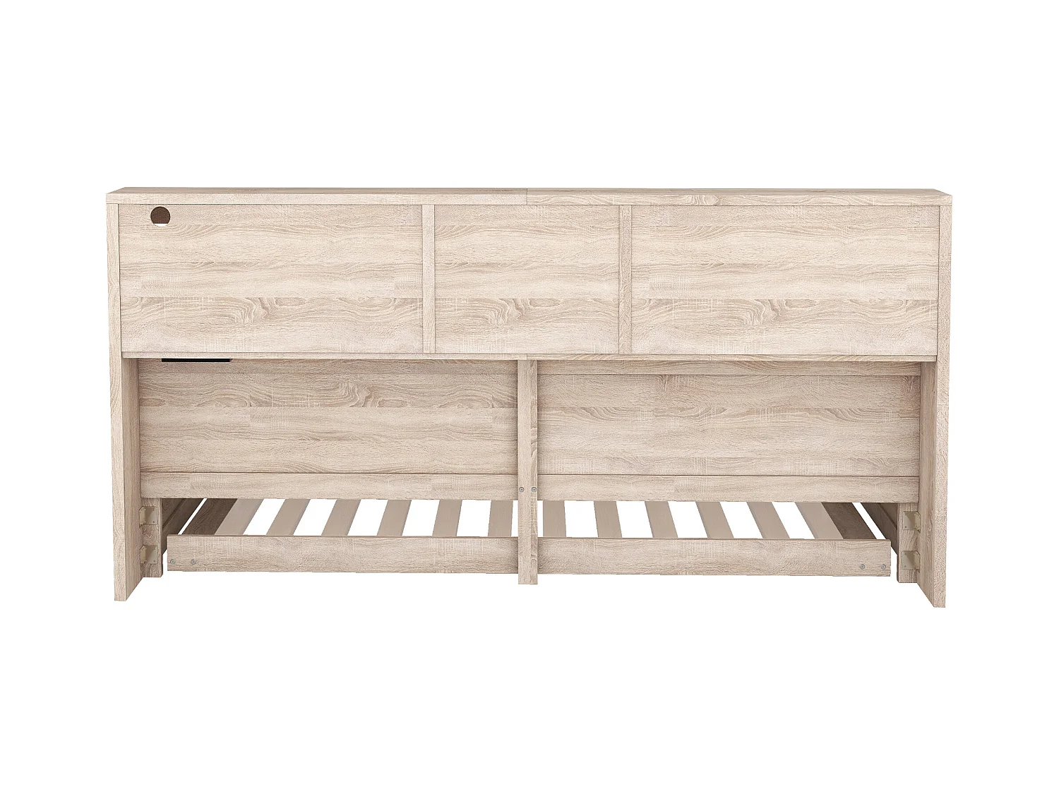 Lit enfant 90x200cm avec Etagère, lit gigogne 90x190cm,MDF naturel, sans matelas