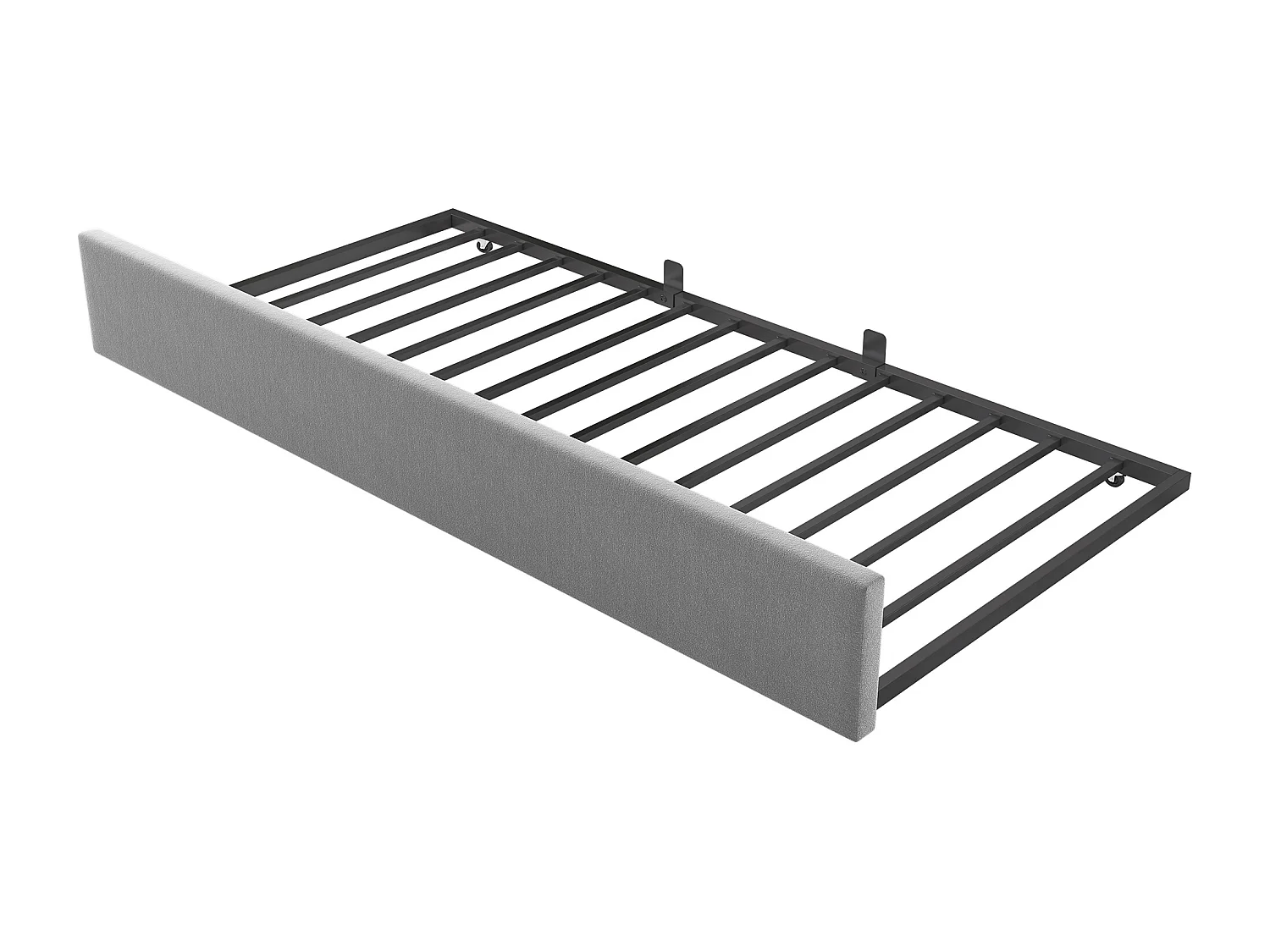 Lit enfant 90x200cm avec lit gigogne 90x190cm, en velours gris, sans matelas